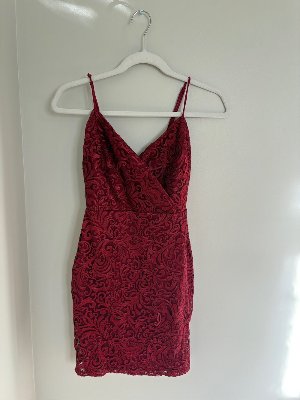 Charlotte Russe Red Lace Mini Dress with Spaghetti Straps
